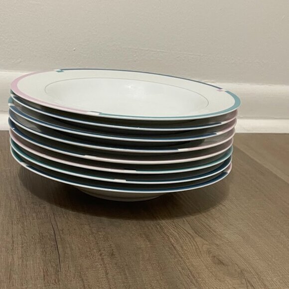 Mikasa Jet Set set of 8 multicolor rimmed soup/salad bowls - Picture 2 of 4